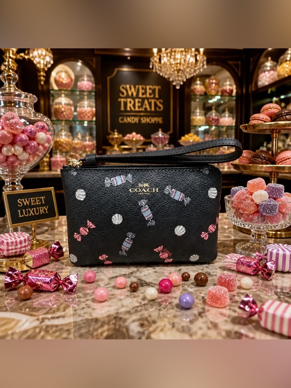 🍬COACH BLACK CANDY PRINT ZIP WRISTLE - Picture 6 of 15